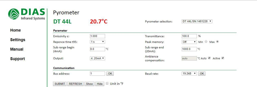 以太網(wǎng)瀏覽和修改DT44L紅外測(cè)溫儀的參數(shù)